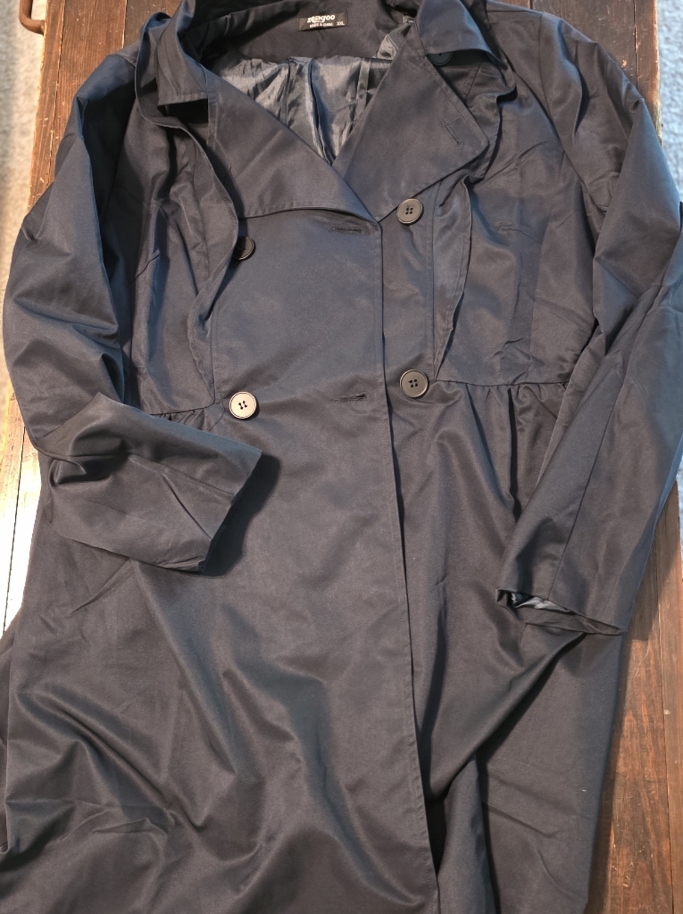 zeagoo Navy Double-Breasted Trench Coat with Wide Lapels
